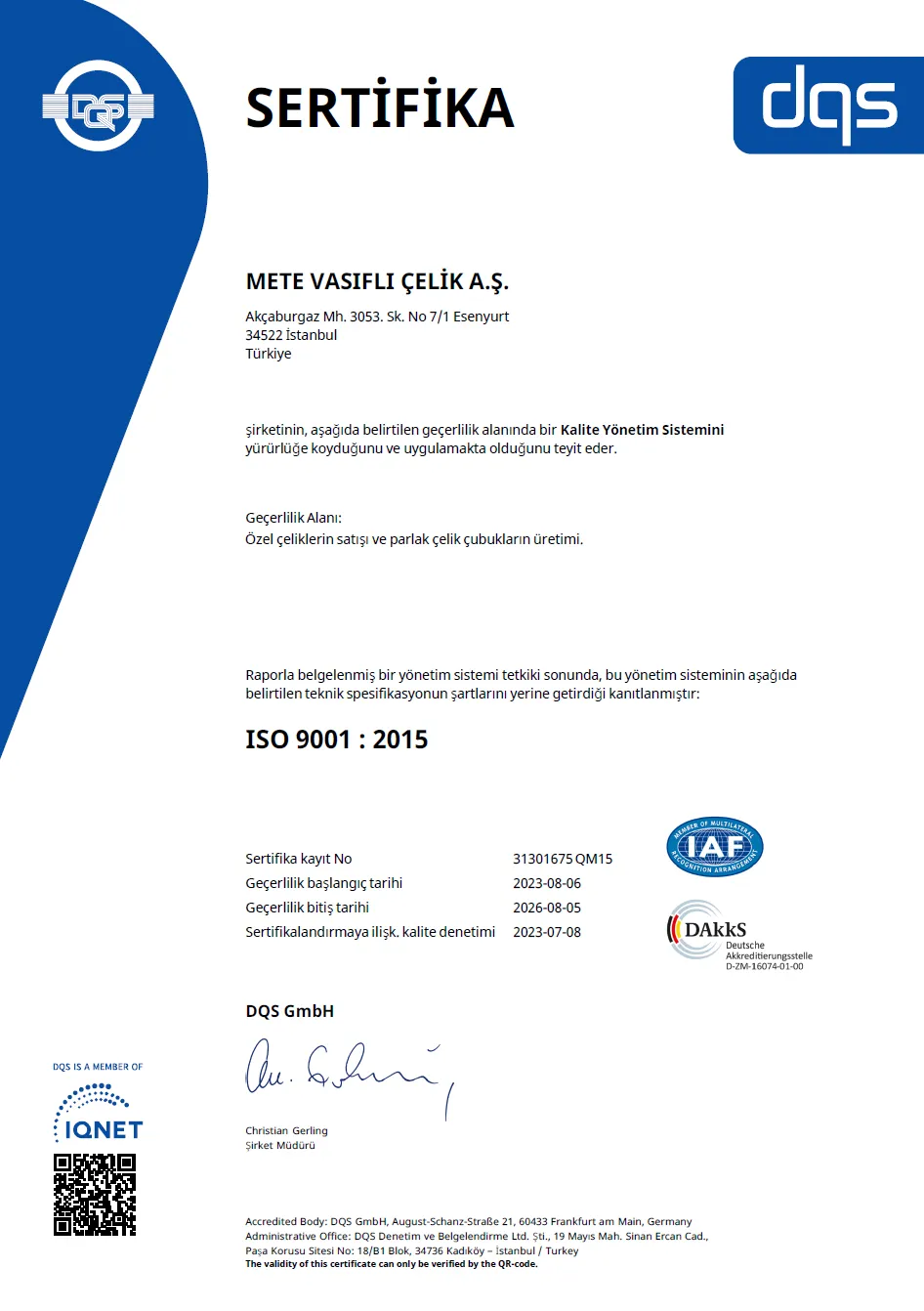 NihatUyar ISO 9001 Sertifikası